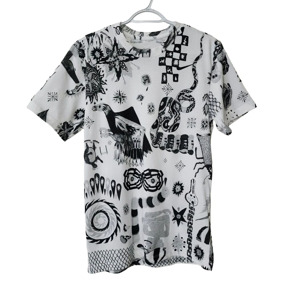 Nike Dri-FIT Wild Run Men's S T-Shirt White Black All Over Print CK5057 NWOT
